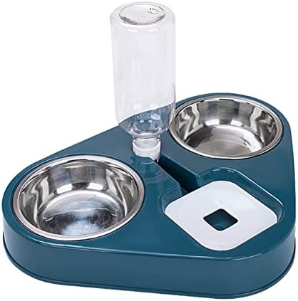  AYENCI Cat Automatic Water, Stainless Steel Dog Cat Feeder Food Bowl With 500ML Dog Water Bottle Automatic Drinking Feeder Cat Food Bowl Pet 3 Bowl (Color : Blue)