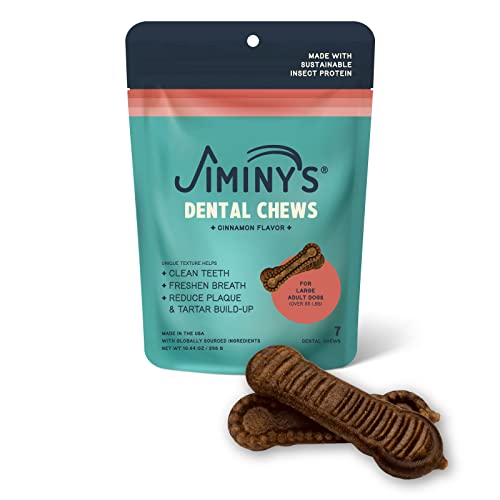  Jiminy's Dental Chews For Large Dogs – Cinnamon Dog Dental Chews, Teeth Cleaning Dog Treats, Reduce Tartar And Plaque, Made In USA, Cruelty Free, Dog Breath Freshener – 7 Count, 1-Pack