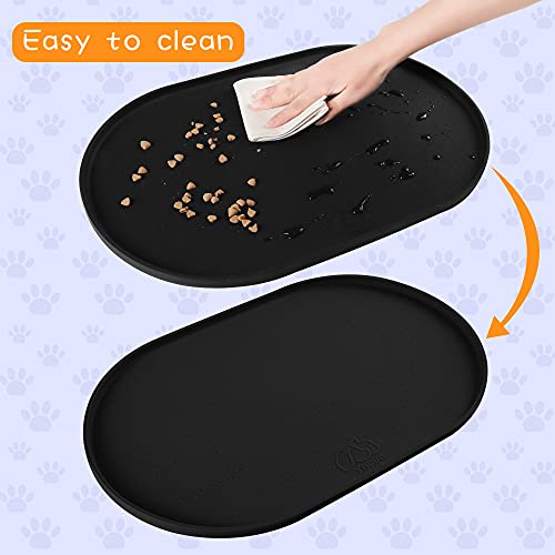  Yacee Silicone Dog Food Mat Waterproof, Easy Clean In Dishwasher, Pet And Cat Mats 0.5" Raised Edges, Placemat Tray To Stop Food Spills And Water Bowl Messes On Floor Large (Small, Black)