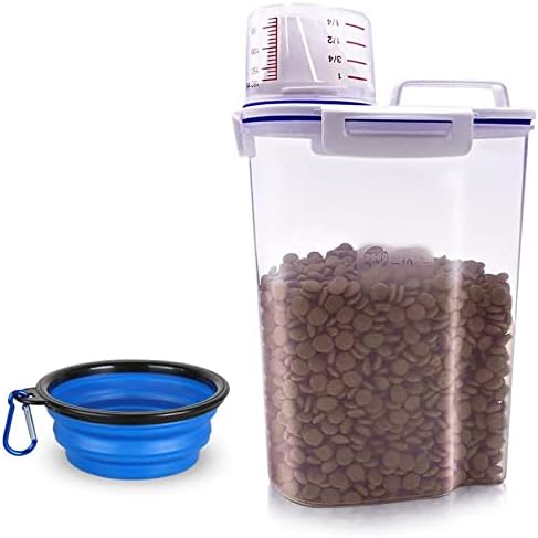  TIOVERY Upgraded Dog Food Storage Container Small, Cat Food Container Airtight, Pet Food Container Dispenser With Pour Spout, Measuring Cup And 4 Seal Buckles For Dogs, Cats, Birds (Blue)