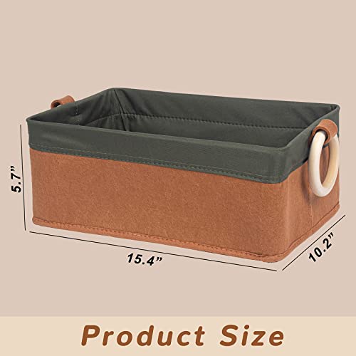  Yiotl Pet Storage Basket, Toy Organizer - Set Of 2 Pieces - Felt And Canvas Patchwork Storage Basket For Toys - One Size Fits All - Solid Pine Wood Handles - Green&Orange