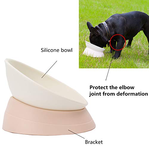  JWPC Bulldog Bowl Anti-Slip Dog Cat Dish Detachable Rubber Dog Bowl Pet Sterile Tilted Pet Feeder Slope Base (White, 2 Cup (Small/Medium Dog))