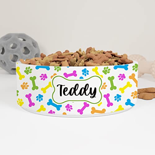 GENERIC Dog Paw And Bone Pattern Personalized Pet Bowl Cat Bowls, Cute Dog Bowl With Name, Custom Ceramic Dog Cat Pet Bowls Available In Two Sizes