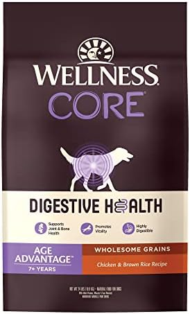  Wellness CORE Digestive Health Dry Senior Food With Wholesome Grains, Advanced Age For Dogs Over 7-Years Old, For Dogs With Sensitive Stomachs, Made In USA With Real Chicken (Senior, 24-Pound Bag)