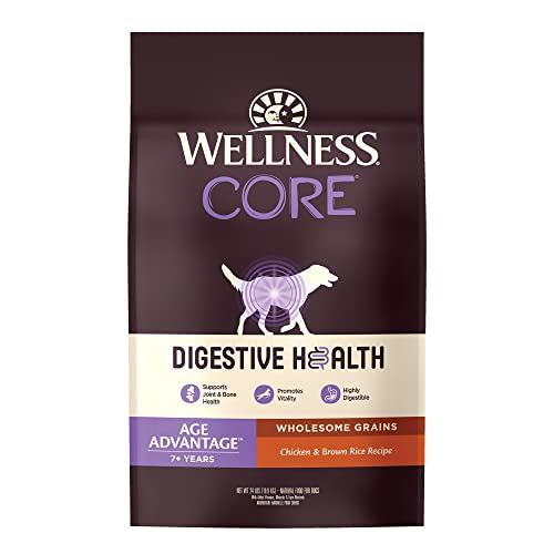  Wellness CORE Digestive Health Dry Senior Food With Wholesome Grains, Advanced Age For Dogs Over 7-Years Old, For Dogs With Sensitive Stomachs, Made In USA With Real Chicken (Senior, 24-Pound Bag)