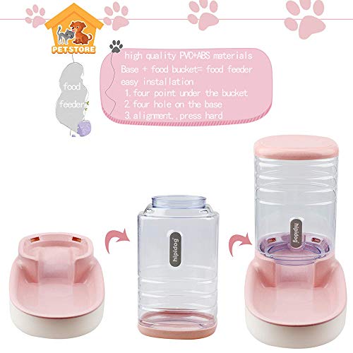  XingCheng-Sport Automatic Pet Feeder Small&Medium Pets Automatic Food Feeder And Waterer Set 3.8L, Travel Supply Feeder And Water Dispenser For Dogs Cats Pets Animals (Pink)