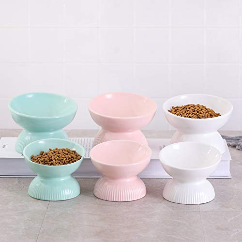  Raised Cat Food Bowls Ceramic - Tilted Elevated Cat Bowls Anti Vomiting - 4.9 In Small Cat Bowl For Dry Wet Food - Stress Free Shallow Cat Feeding Bowls For Whisker Fatigue - Dishwasher Safe - 4oz
