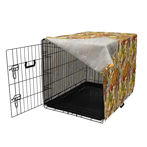  Lunarable Harvest Dog Crate Cover, Happy Thanksgiving Food Pumpkin Tomato Corn Pepper Maple Leaf Acorn Cooking Theme, Easy To Use Pet Kennel Cover For Small Dogs Puppies Kittens, 48 Inch, Multicolor