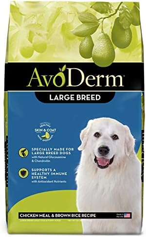  AvoDerm Natural Chicken Meal & Brown Rice Formula Large Breed Dry Dog Food, For Pet Food Allergy Support, 26 Lb