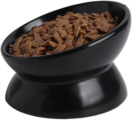  KITCHENLESTAR Cat Food Bowl 6", Elevated Tilted Cat Bowl, Raised Cat Bowls For Adult Cats Or Dogs, Ceramic Pet Food Water Dish 8 Oz, (White)