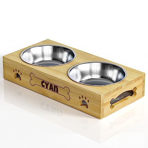  Personalized Dog Bowl - Custom Dog Food Container With 2 Stainless Steel Bowls, Elevated Dog/Cat Food And Water Bowls Stand Feeder, Raised Pet Bowls For Small Cats And Dogs With Anti Slip Feet