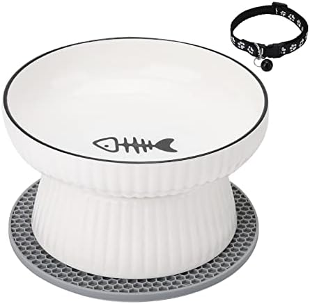  Large Elevated Cat Food Bowl,Raised Dog Bowl,Ceramic Raised Deep Water Bowl For Cats & Dogs,Stress Free Food Feeding Dish,Whisker Fatigue,Anti Vomiting,Non Tipping (Fishbone)