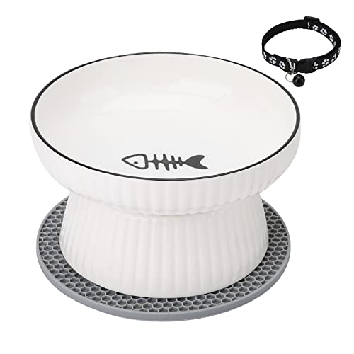  Large Elevated Cat Food Bowl,Raised Dog Bowl,Ceramic Raised Deep Water Bowl For Cats & Dogs,Stress Free Food Feeding Dish,Whisker Fatigue,Anti Vomiting,Non Tipping (Fishbone)