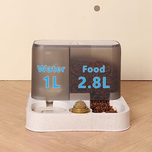  Automatic Pet Feeding Set, Small Dog And Cat Bowls For Food And Water, 1L Feeder And 2.8L Water Dispenser, Ideal For All Breed, 2-Pack（Grey）