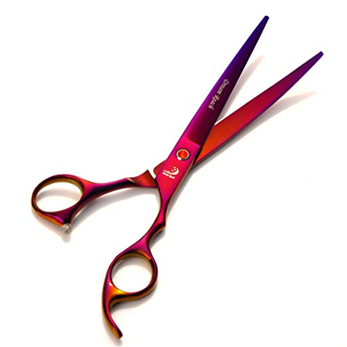  Purple 7.0 Inch Professional Hairdressing Scissors Set Pet Grooming Cutting Premium Steel Kit Straight & Thinning & Curved Shears Comb 4 Pcs Set For Cat Dog And More Pets Clean Hair Tool