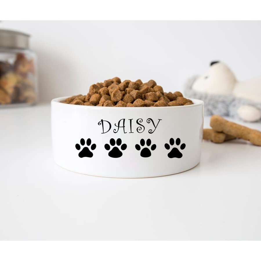 GENERIC Personalized Dog Foodprint Pattern Pet Bowl Cat Bowls, Cute Dog Bowl With Name, Custom Ceramic Dog Cat Pet Bowls Available In Two Sizes