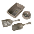  Lucky Tree 3 Color Cat Litter Pan Litter Box Plastic Cat Food Bowl With Scoop Shovel, 4Pcs Pet Supplies Set For Cats