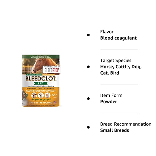  BleedClot Pet FirstAid Blood Clotting Powder | Stop Bleeding On All Animals Guaranteed | Minor Cuts To Arterial Bleeding | From Makers Of BleedStop | Veterinarian + Household Use (1 Pouch, 5 Oz)