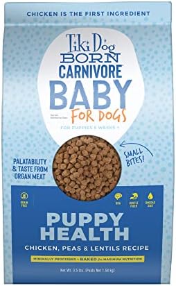  Tiki Dog Born Carnivore For Dogs, Savory Chicken, Peas & Lentils Recipe, Grain Free Baked Kibble For Maximum Nutrition, For Adult Dogs And All Size Breed Dogs, 3.5 Lbs Bag