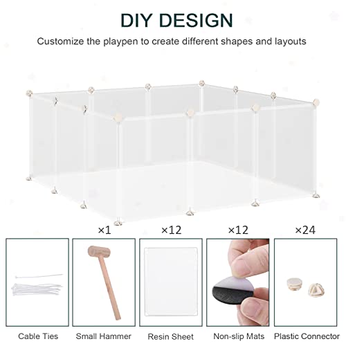  PawHut Pet Playpen DIY Small Animal Cage Open Enclosure Portable Plastic Fence 12 Panels For Kitten Bunny Chinchilla Guinea Pig White