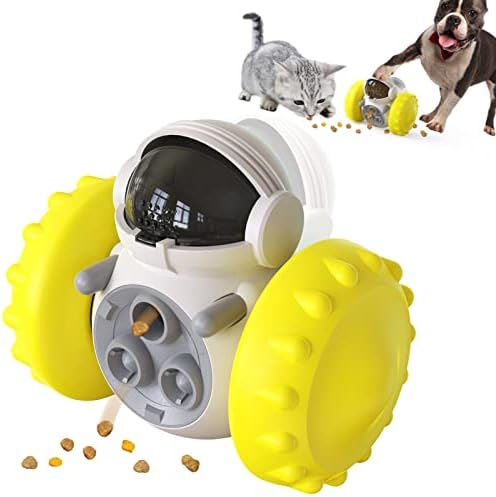  Pet Treat Dispensing Puzzle Slow Feeder Toys For Small And Medium Dogs,Fun Multifunction Interactive Chase Dog Cat Toys,Pet Leaky Food Tumbler Toy, Great Alternative To Dog Bowl For Dogs (Yellow)