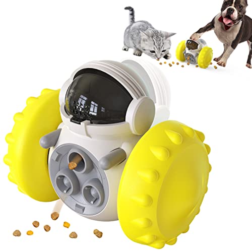  Pet Treat Dispensing Puzzle Slow Feeder Toys For Small And Medium Dogs,Fun Multifunction Interactive Chase Dog Cat Toys,Pet Leaky Food Tumbler Toy, Great Alternative To Dog Bowl For Dogs (Yellow)