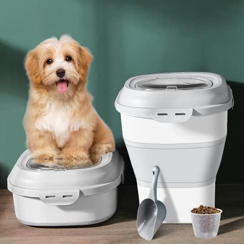  PETILALA Collapsible Dog Food Storage Container, 30Lbs Capacity Large Plastic Dog Cat Food Storage Containers With Airtight Lids/Measuring Scoop/Wheels, 48Qt Leakproof Airtight Sealed Dispenser Bin