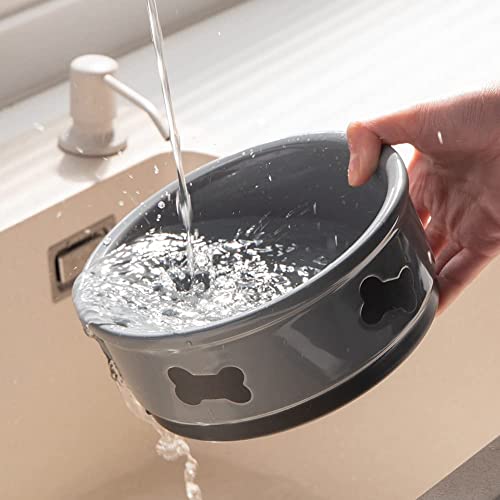  Sweejar Ceramic Dog Bowls With Bone Pattern, Dog Food Dish For Small Dogs, Porcelain Pet Bowl For Water 16 Fl Oz (Gray)