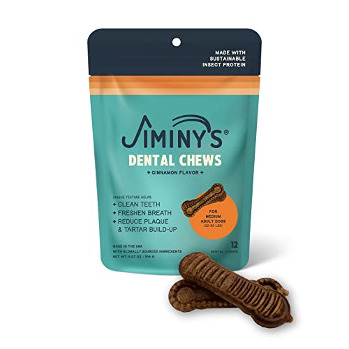  Jiminy's Dental Chews For Medium Sized Dogs – Cinnamon Dog Dental Chews, Teeth Cleaning Dog Treats, Reduce Tartar And Plaque, Made In USA, Cruelty Free, Dog Breath Freshener – 12 Chews