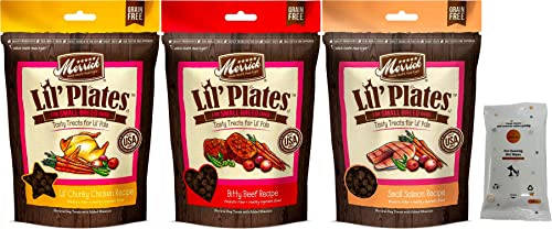  Aurora Pet Variety Pack (3) Merrick Lil' Plates Grain Free Small Breed Dog Treats (1) Salmon (1) Beef (1) Chicken (5-oz Each) With AuroraPet Wipes