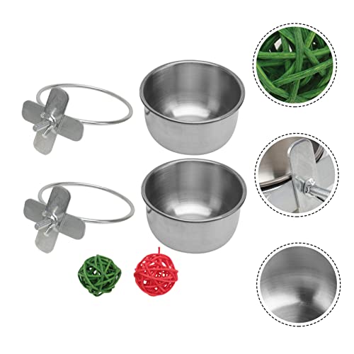  1 Set Cat Stainless Rattan Water Animal Birds Guinea Coop Crate Color And Hanging Bowls Pet Toy Fun Ball For Play Sturdy Rat Holder Bird With Puppy Feeder Bowl Dog Pigs Cups