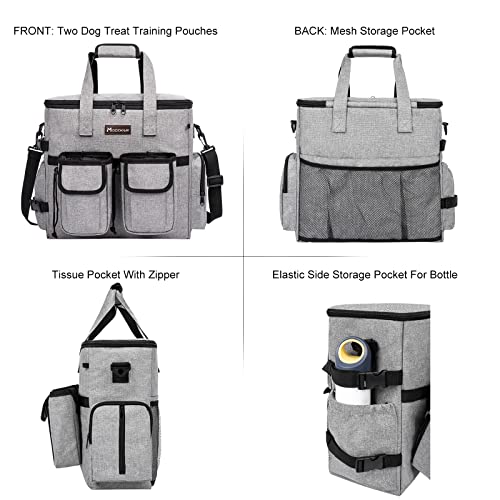  Airline Approved Dog Travel Bag With 2 Dog Treat Training Pouches, Dog Tote Organizer For Weekend Pet Travel Supplies & Accessories, 2 Collapsible Dog Bowls, 2 Travel Dog Food Container (Grey)