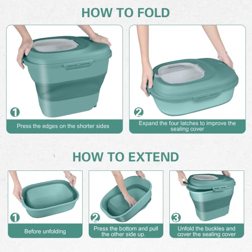  PETILALA Collapsible Dog Food Storage Container, 30Lbs Capacity Large Plastic Dog Cat Food Storage Containers With Airtight Lids/Measuring Scoop/Wheels, 48Qt Leakproof Airtight Sealed Dispenser Bin