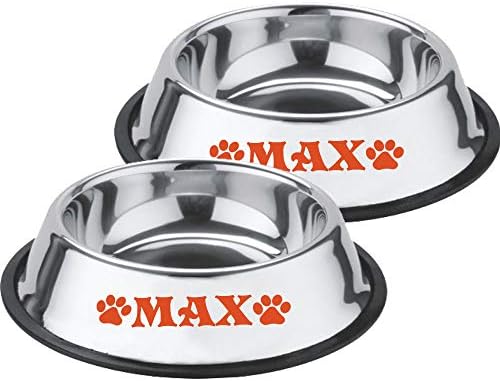  Jeyfel Decals: Personalized Stainless Steel Pet Bowl Set. Dog, Cat. 16 OZ. (2 Cups) (Pink)
