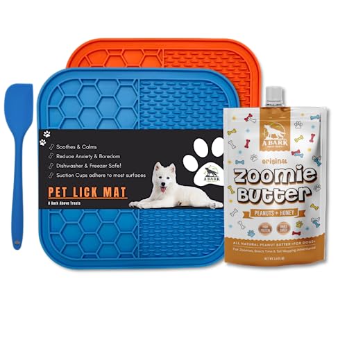  Lick Mat & Zoomie Butter Original Dog Peanut Butter Squeeze Pack (2 Pack + Spatula Included) Slow Feeder, Travel Friendly, Easy To Squeeze