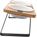  Elevated Cat Ceramic Bowls Stand For Food And Water, Small Dog, Anti Vomit, Indoor Cats, Tilted Feeding Position, Full Bamboo Body Stand With Food Grade, Whisker Friendly Dish For Cats And Puppy