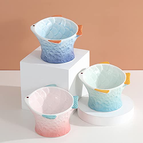  Raised Tilted Ceramic Cat Bowl - Cute Elevated Slanted Shallow Angled Cat Dish - Personalized Pet Feeder For Food Feeding - Ergonomic Anti Vomiting Whisker Fatigue - Size For Cat And Small Dog