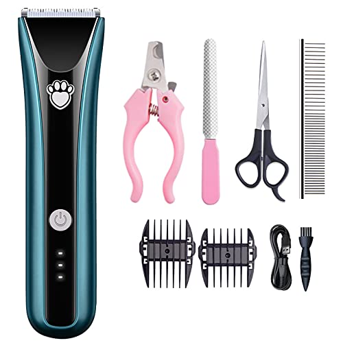  Pet Clippers Low Noise Rechargeable Cordless Electric Quiet Body Wash Grade 7 Waterproof Hair Clippers Set Pet Supplies For Cats Home (Blue, One Size)