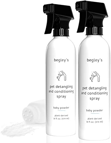  Begley's Natural Pet Detangling Spray - Premium Essential Oil Scented Detangler Spray For Dogs, Puppies & Cats - Dog Leave In Conditioner Spray - Dematting Spray For Dogs & Pets - 16 Oz, Baby Powder