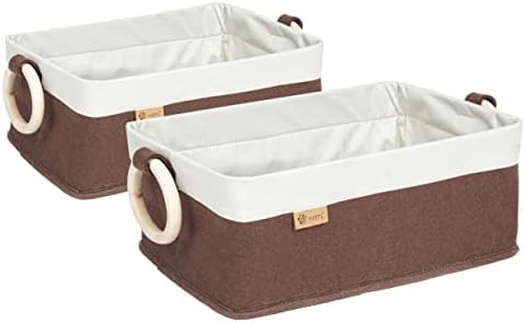 Yiotl Pet Storage Basket, Toy Organizer - Set Of 2 Pieces - Felt And Canvas Patchwork Storage Basket For Toys - One Size Fits All - Solid Pine Wood Handles - Green&Orange
