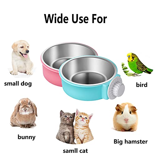  Rabbit Bowls Set, Big Pet Bunny Food Bowls Small Animals Cage Bowl And Stainless Steel Hanging Water Food Feeder Bowls For Big Bunny Food Dish (4 PCS)