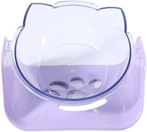  Pet Bowl 1PC Cat Shaped Bowl Neck Bowl Adjustable Tilted Food Bowl Pet Feeder Drinking Bowl Non- Slip Transparent Bowl (Purple)