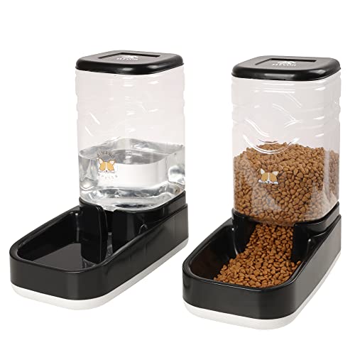  ELEVON Automatic Dog Cat Gravity Food And Water Dispenser Set With Pet Food Bowl For Small Large Pets Puppy Kitten Rabbit Large Capacity(Black)