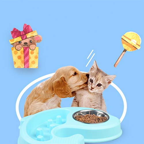  POPETPOP Puppy Feeder Slow Feeder Bowl Dog Anti-Choking Bowl Stainless Steel Drinking Water Bowl Dog Food Feeder (Sky-Blue) Doggie Toys