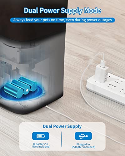  QLIFE Automatic Cat Dog Feeder: Dry Food Dispenser For Dog, Auto Pet Feeder, Portion Control Automatic Dog Feeder (Black WiFi, 4L)