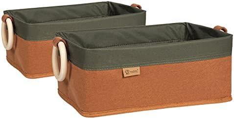  Yiotl Pet Storage Basket, Toy Organizer - Set Of 2 Pieces - Felt And Canvas Patchwork Storage Basket For Toys - One Size Fits All - Solid Pine Wood Handles - Green&Orange