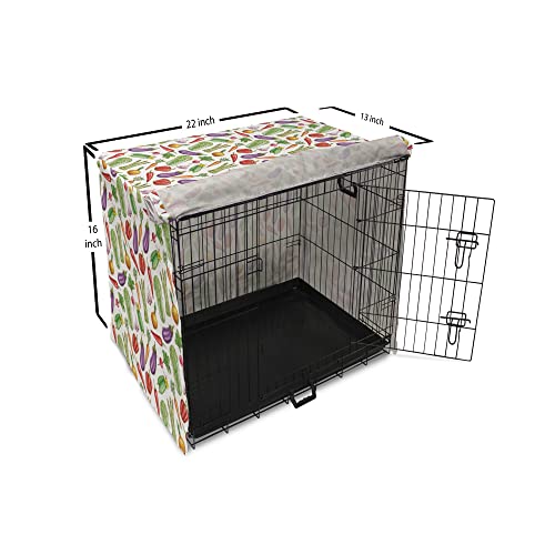  Ambesonne Vegetable Art Dog Crate Cover, Detailed Eggplant Cucumber With Onion And Garlic Food Ingredients Cartoon, Easy To Use Pet Kennel Cover For Medium Large Dogs, 22 Inch, Multicolor