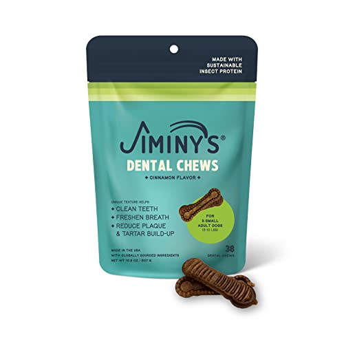  Jiminy's Dental Chews Extra Small – Cinnamon Dog Dental Chews, Teeth Cleaning Dog Treats, Reduce Tartar And Plaque, Made In USA, Cruelty Free, Dog Breath Freshener – 38 Chews