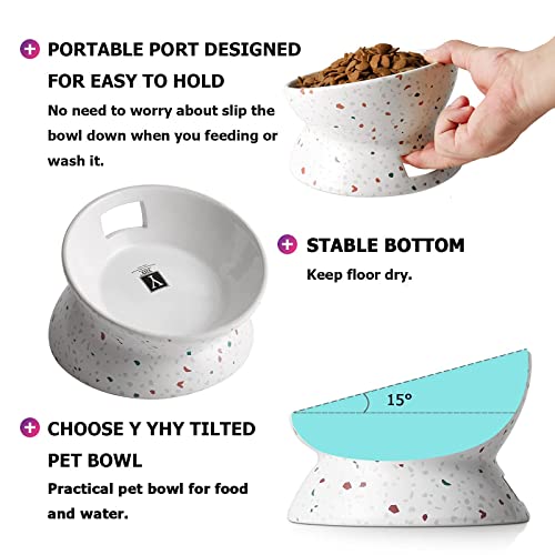  Y YHY Elevated Cat Bowls Anti-Vomiting, Tilted Raised Cat Bowl, Ceramic Cat Bowls For Flat Faced Cats, Small Dogs, Protect Pets Spine, Dishwasher And Microwave Safe