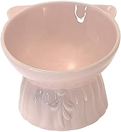  Cat Food Bowls Elevated Tilted, Cute Ceramic Cat Food Bowls, Elevated Cat Food Bowl Whisker Friendly, Anti Vomit & Reduce Neck Burden, Raised Cat Bowl For Food And Water (Pink)